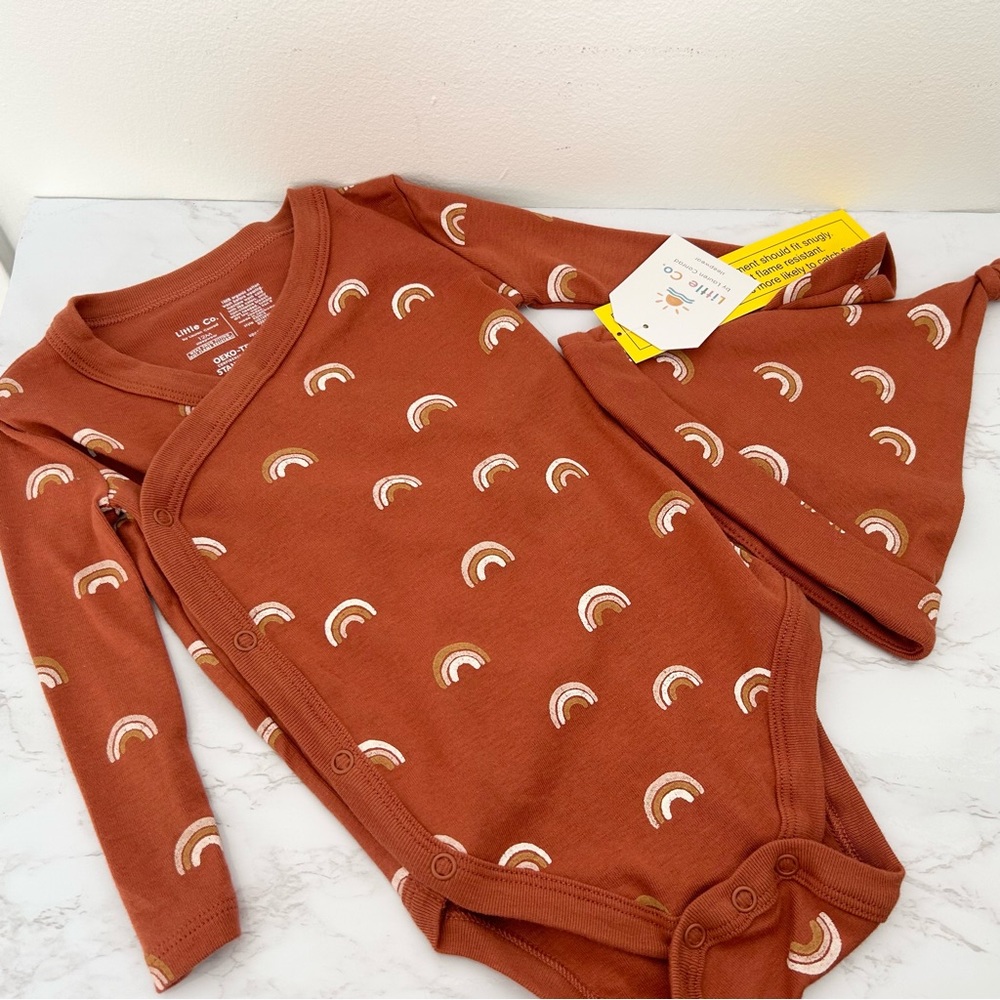 4/$25 NWT Little Co. by Lauren Conrad Rainbow Onesie Hat Set in Burnt Orange 12M